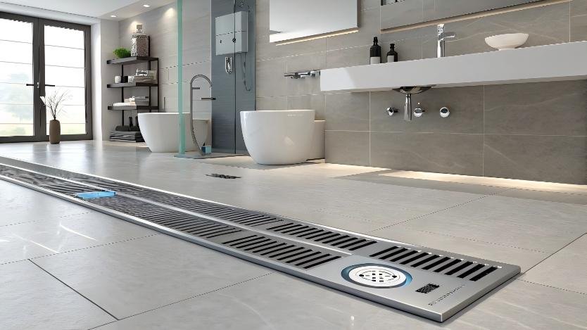 Sustainability certification logos of leading European floor drain producers