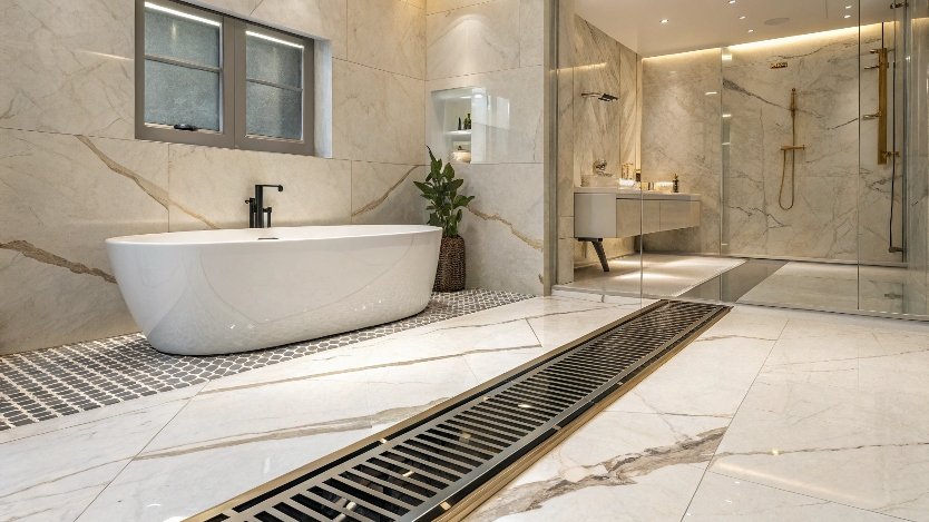 [Diagram showing measurement guidelines for custom linear drain ordering]