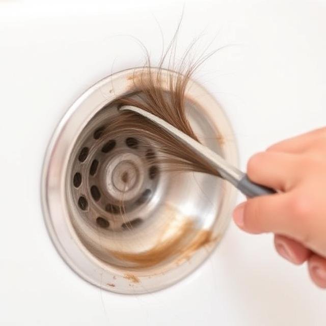 Manual Hair Removal with a Hook to Unblock a Shower Drain Without a Plunger