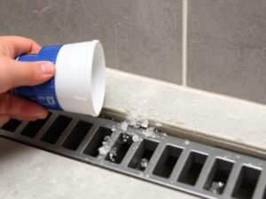 Clear Visible Debris to clean linear shower drain
