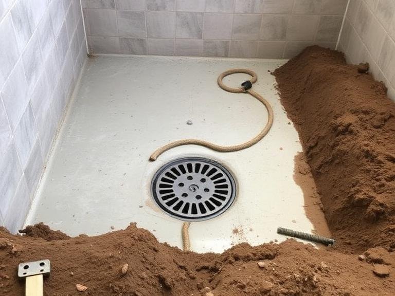 Demolition and Excavation to Installing Shower Drain in Concrete Floor