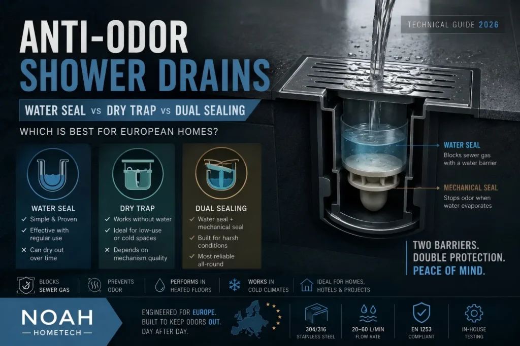 Anti-odor shower drain for noahhometech